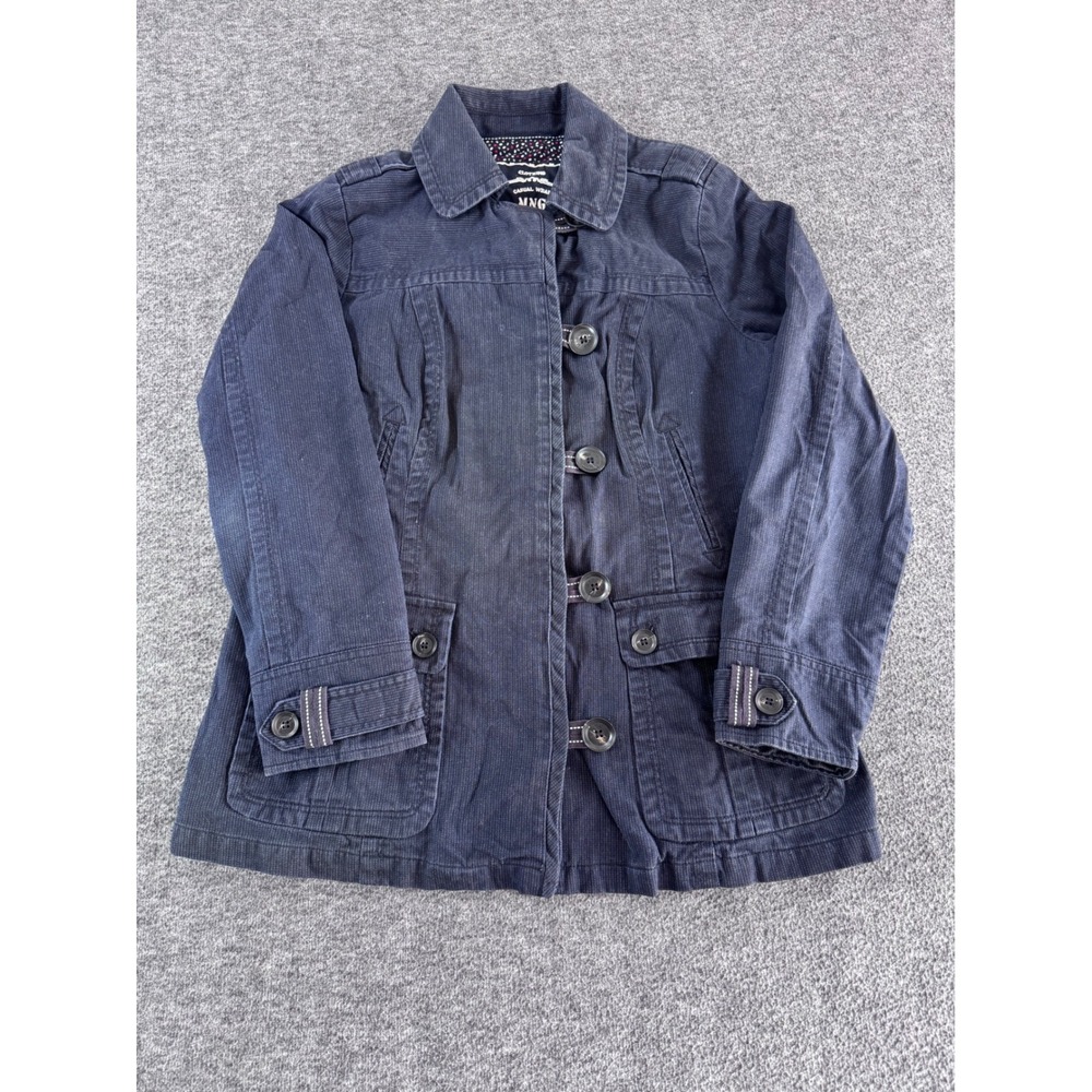 MNG by Mango Womens Navy Blue Corduroy Utility Jacket Pinstripe XL Casual Coat